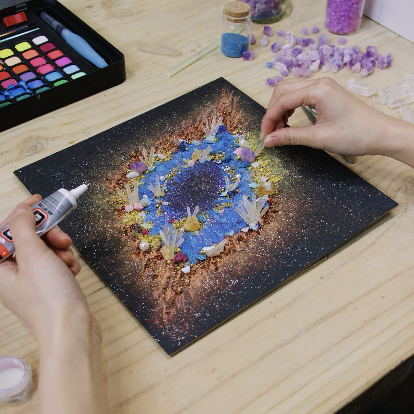 Hand-Painted Celestial Oculus — LED Light Frame