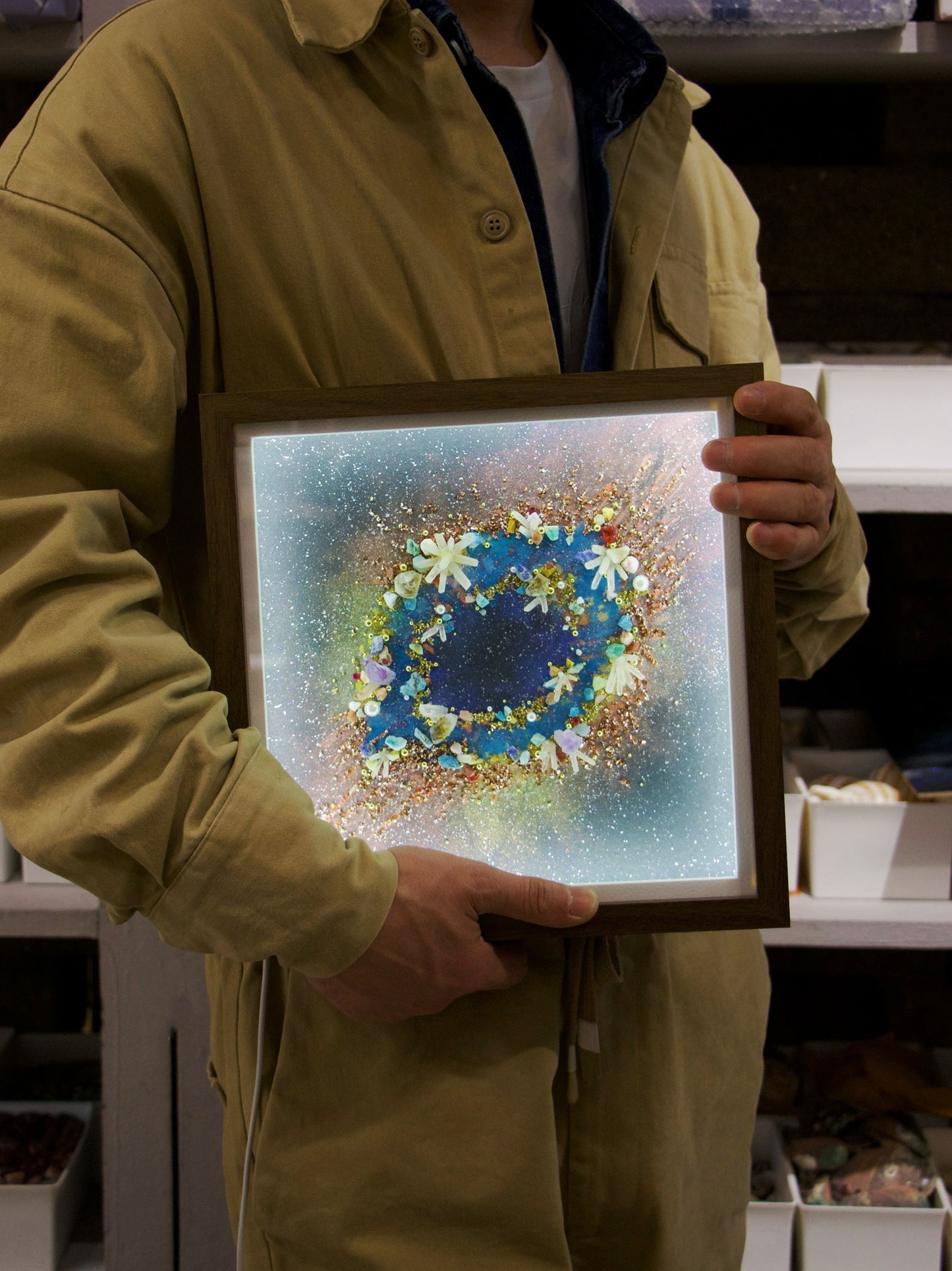 Hand-Painted Celestial Oculus — LED Light Frame