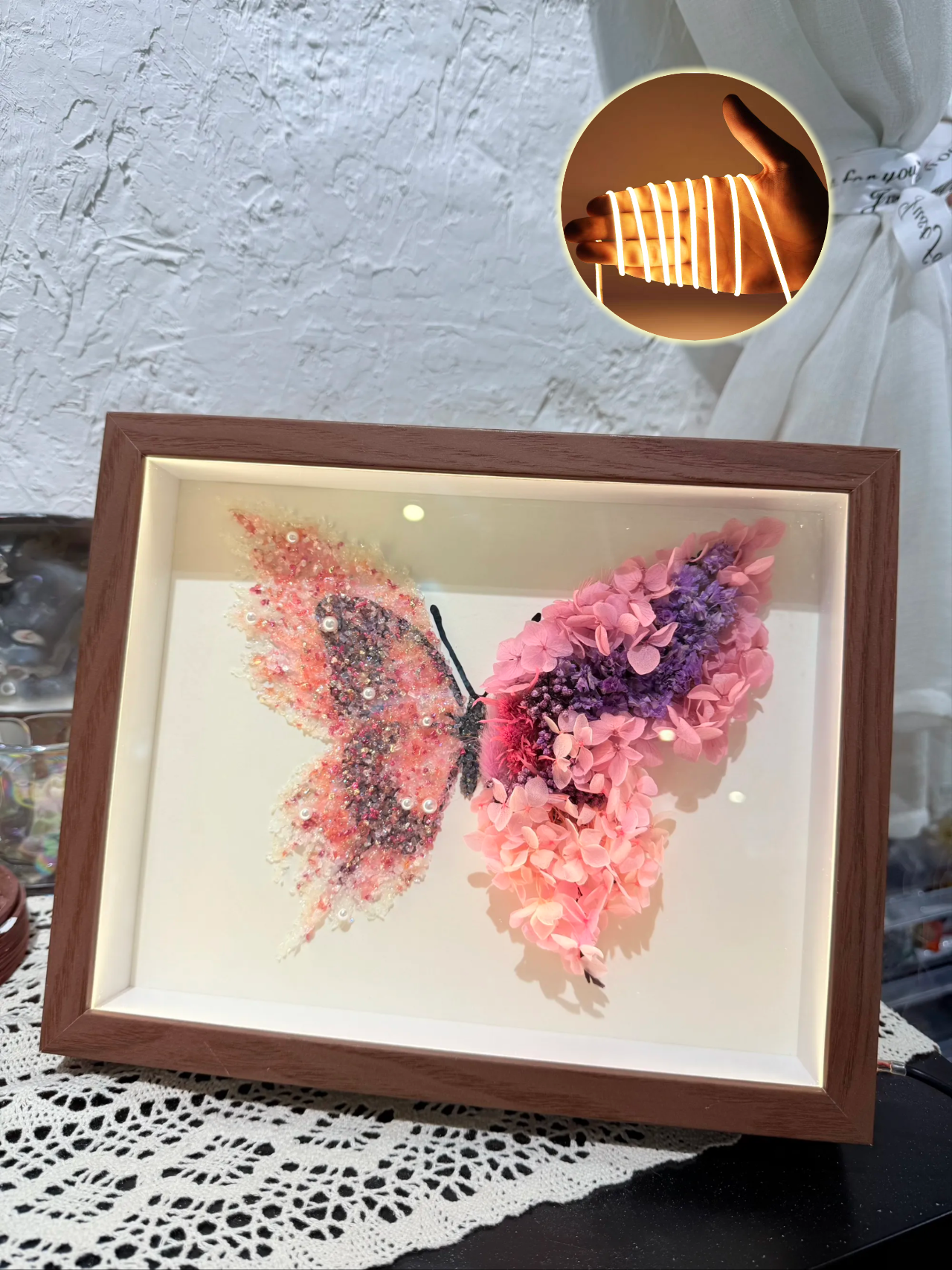 SeeVive Crystal Preserved Flower Shadow Box - Handmade Eternal Floral Art with Healing Energy