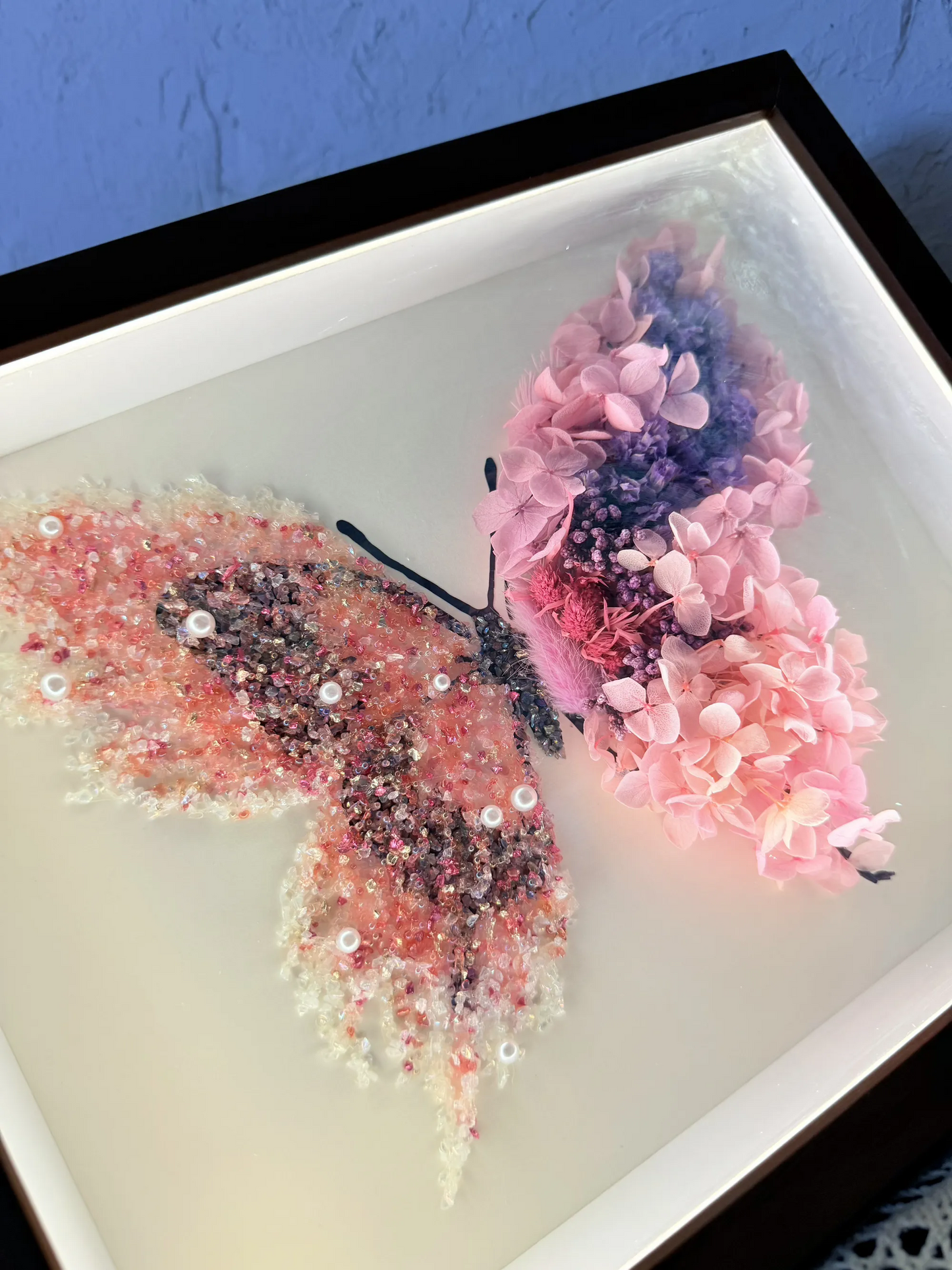 SeeVive Crystal Preserved Flower Shadow Box - Handmade Eternal Floral Art with Healing Energy