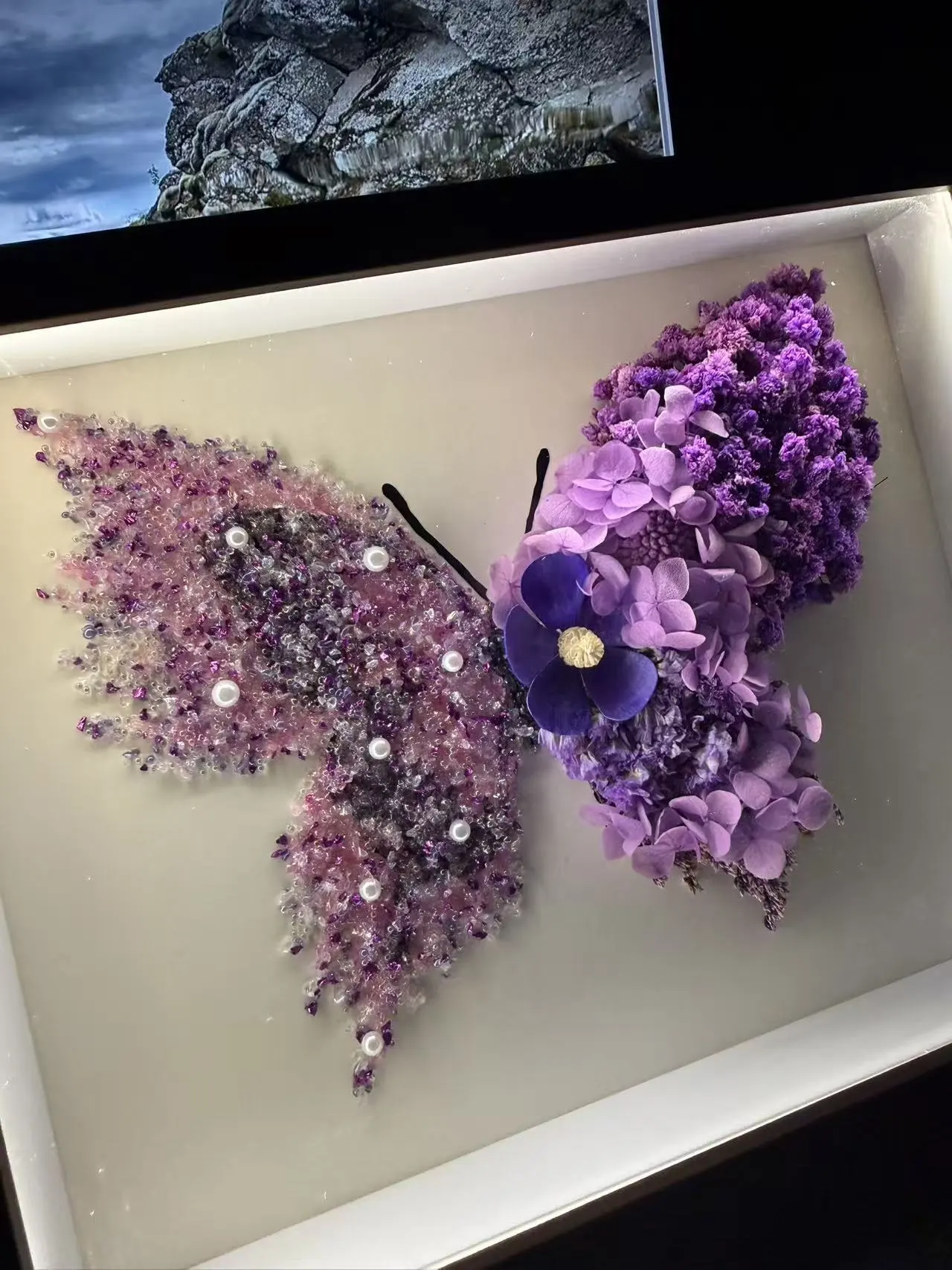SeeVive Crystal Preserved Flower Shadow Box - Handmade Eternal Floral Art with Healing Energy