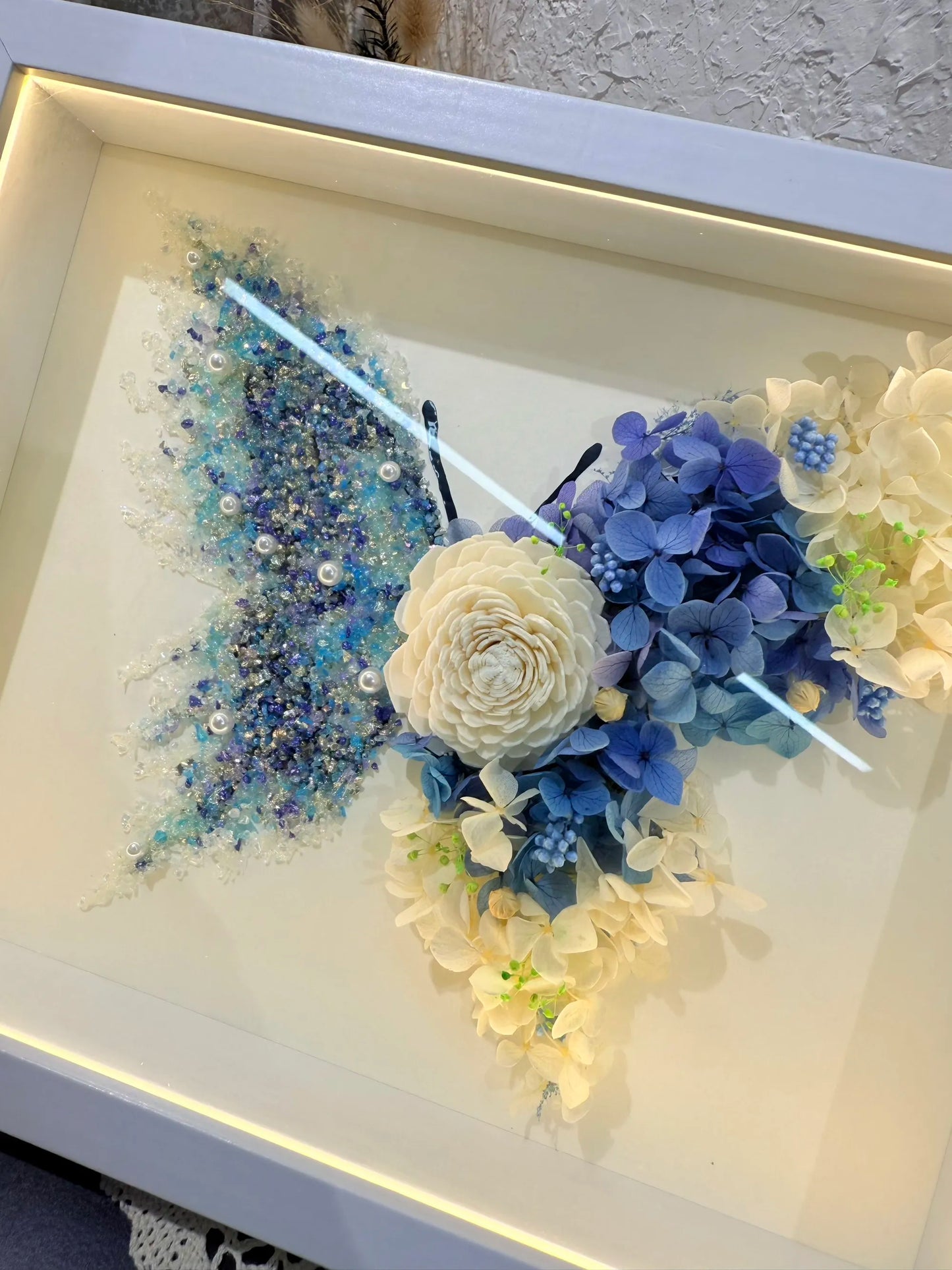 SeeVive Crystal Preserved Flower Shadow Box - Handmade Eternal Floral Art with Healing Energy