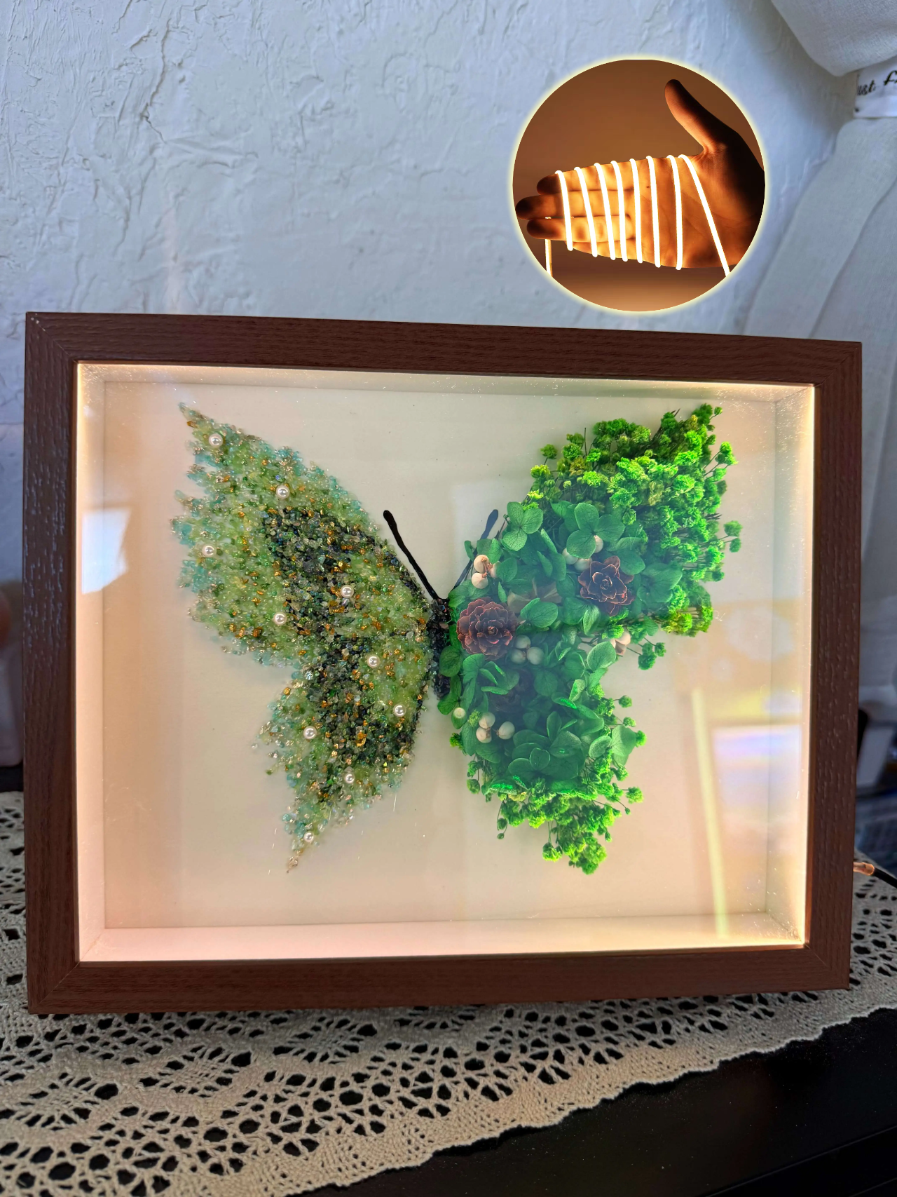 SeeVive Crystal Preserved Flower Shadow Box - Handmade Eternal Floral Art with Healing Energy