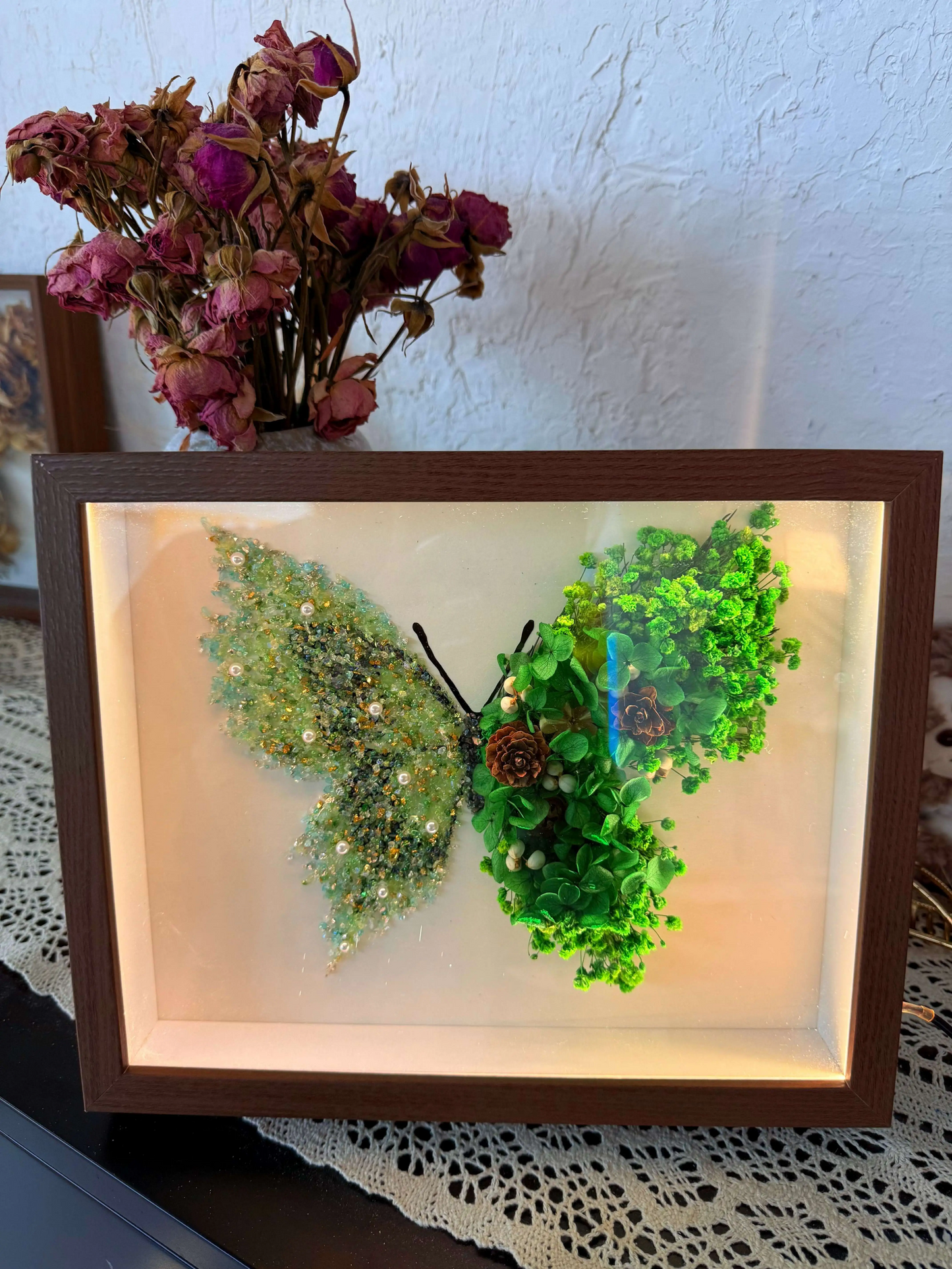 SeeVive Crystal Preserved Flower Shadow Box - Handmade Eternal Floral Art with Healing Energy